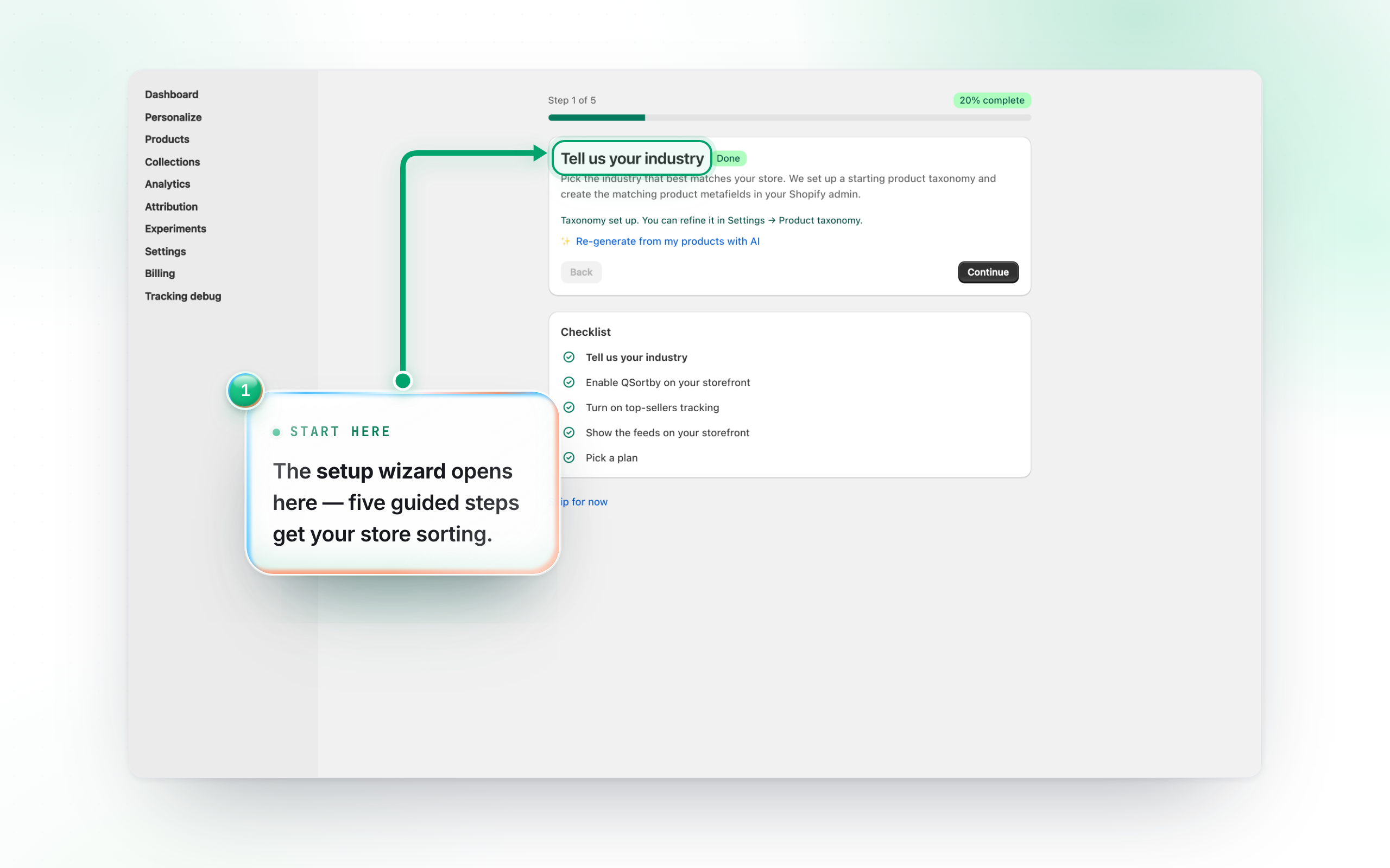 Open setup from the Dashboard