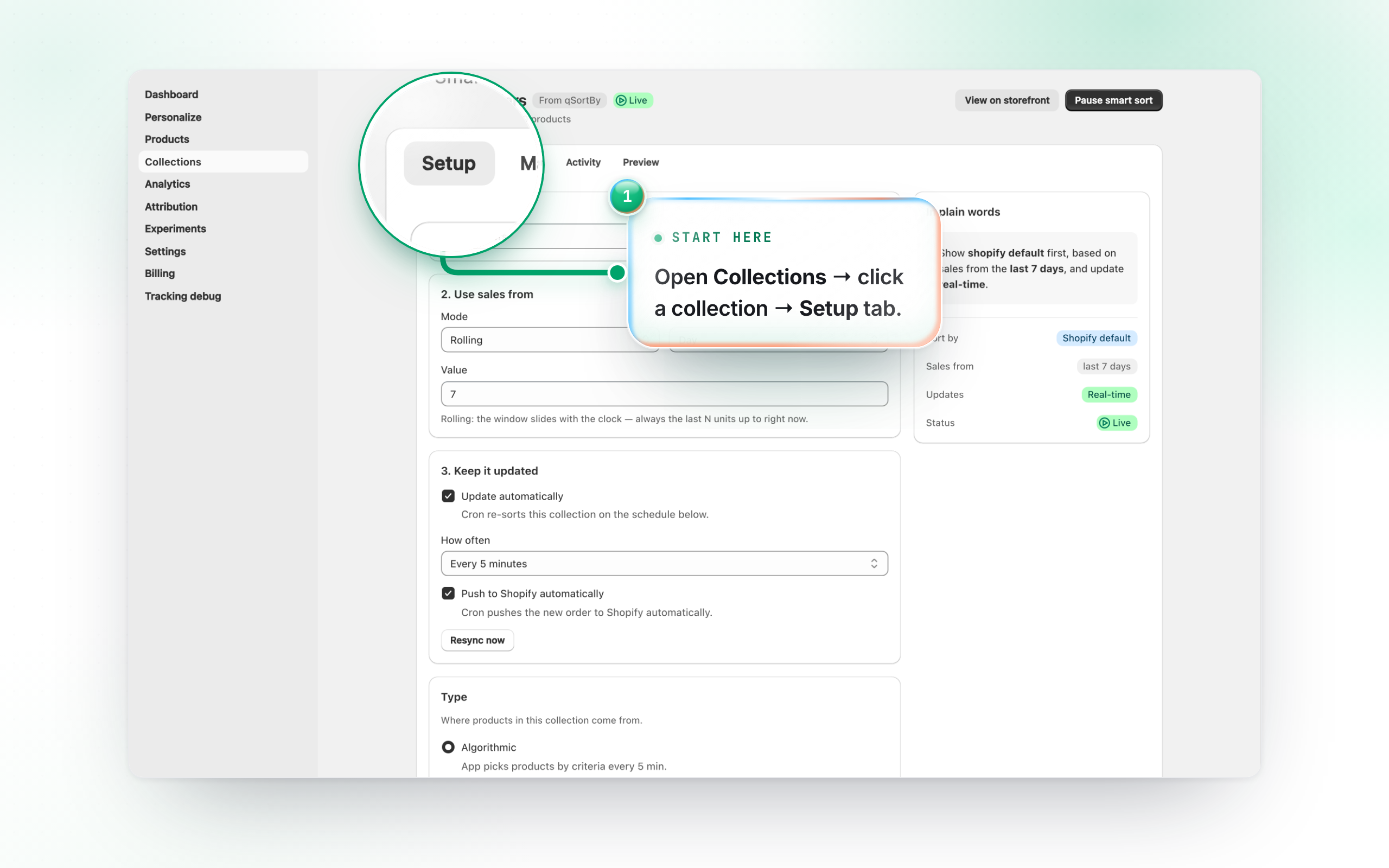 Open a collection's Setup tab